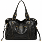 Schwarze Damen-Schultertasche | Kunstleder mit Reißverschlussfach Vorne | Doppelhenkel & Langer Schulterriemen für den Alltag | Schmid