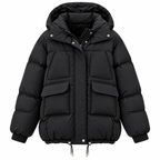 Damen Pufferjacke mit Kapuze | Polyester mit Oversized-Passform & Großen Fronttaschen | Verstellbarer Kordelzugsaum zum Schichten | Schmid