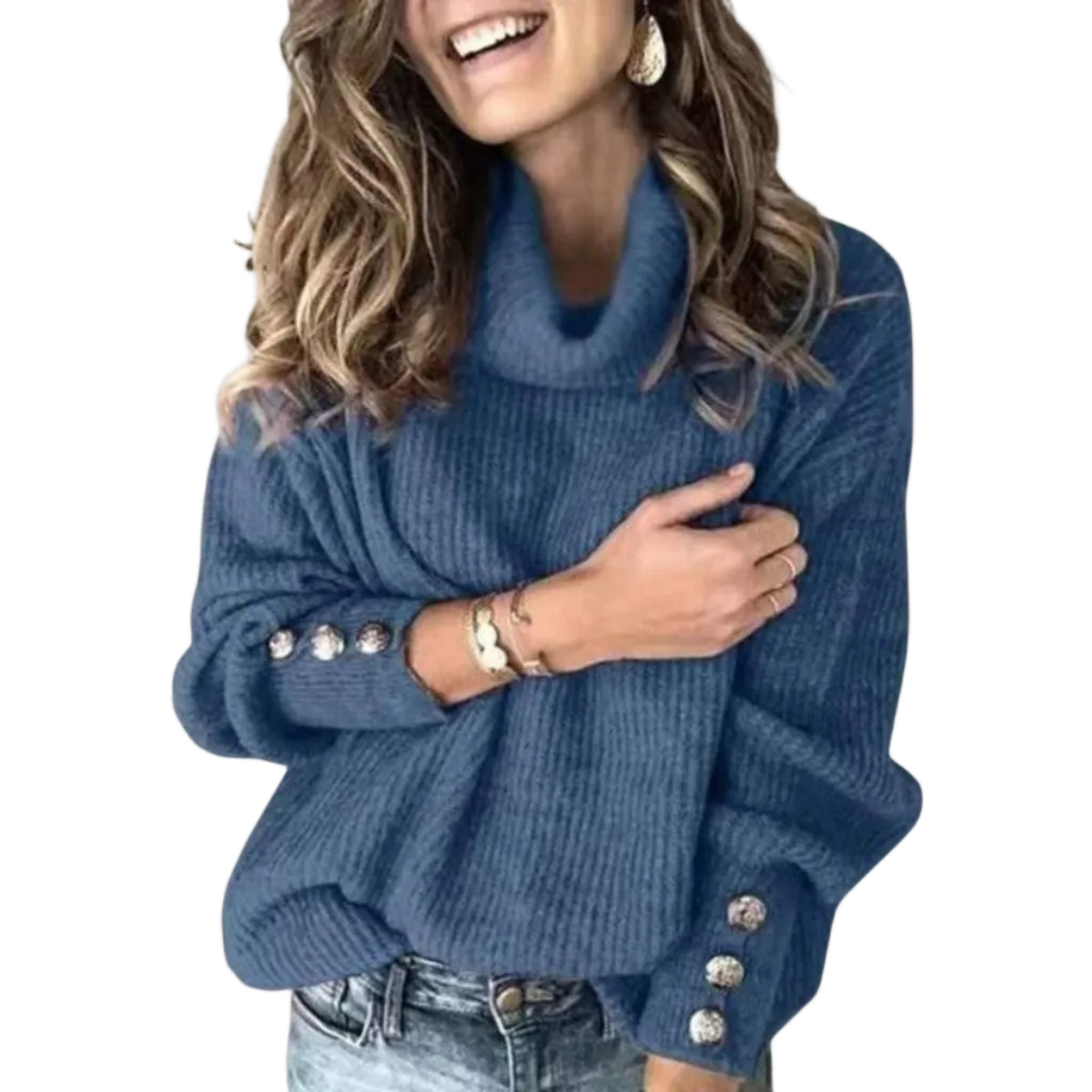 Damen Pullover | Langarm Rollkragenpullover mit Knopfdetails | Reguläre Passform aus Acryl und Baumwolle | Schmid