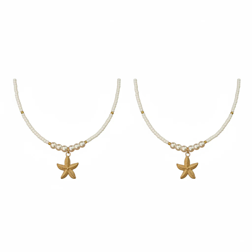Damen Choker Halskette | Perlenchoker mit Seestern-Anhänger | Alltag und Urlaub | Schmid