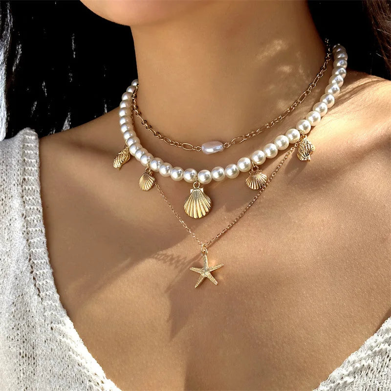 Damen Choker Halskette | Perlenchoker mit Seestern-Anhänger | Alltag und Urlaub | Schmid