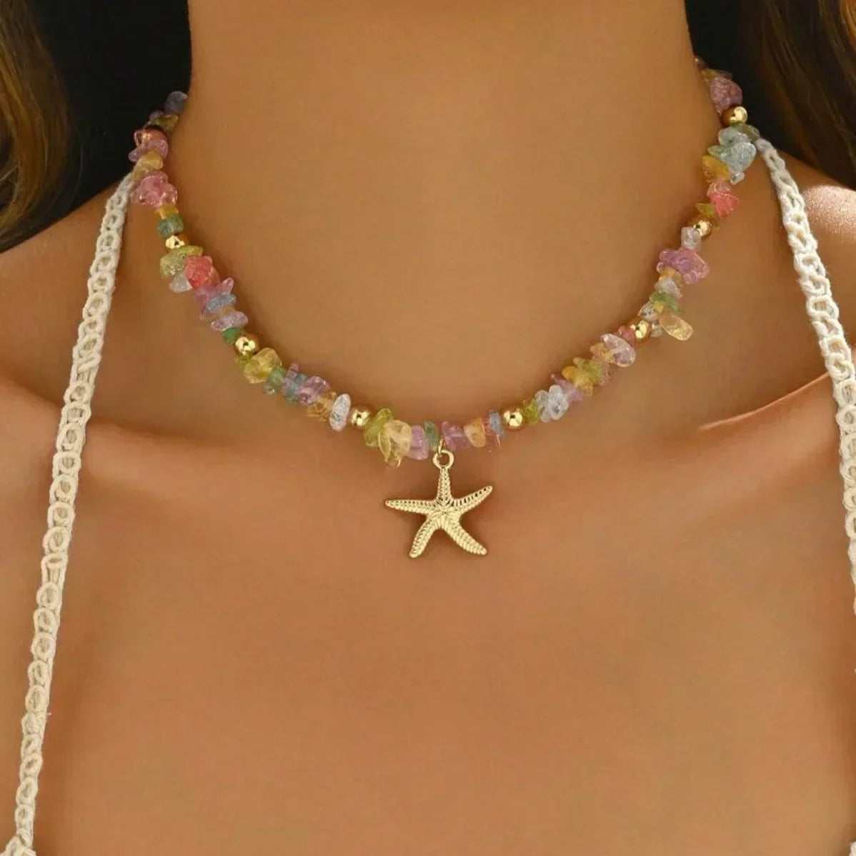 Damen Choker Halskette | Perlenchoker mit Seestern-Anhänger | Alltag und Urlaub | Schmid