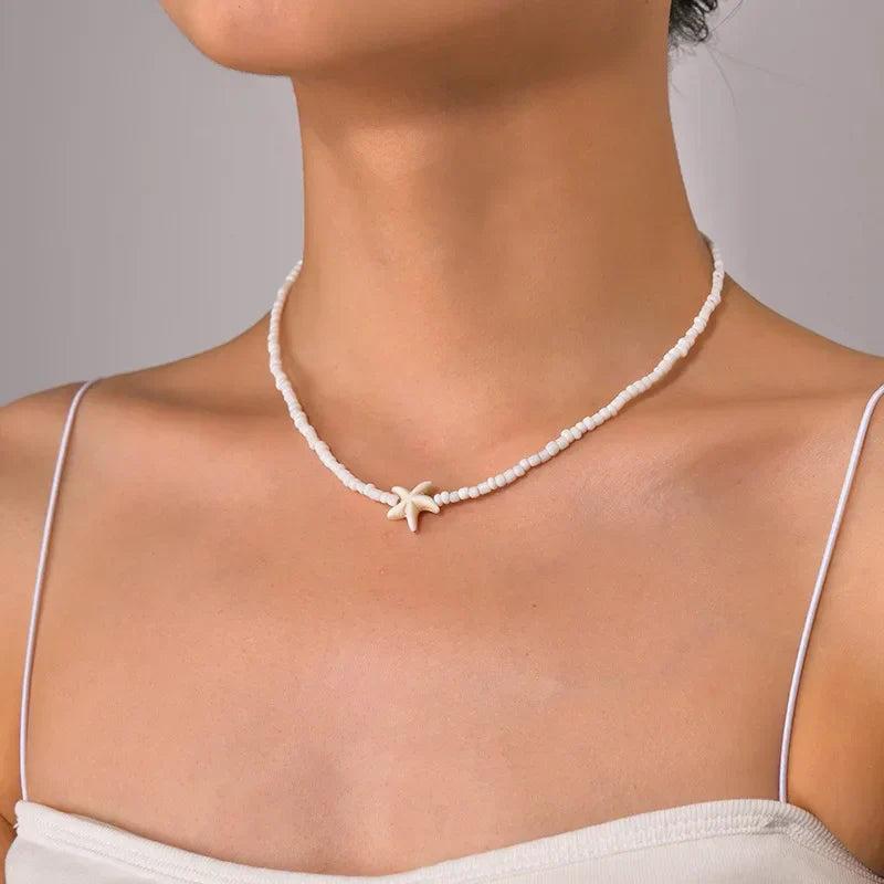 Damen Choker Halskette | Perlenchoker mit Seestern-Anhänger | Alltag und Urlaub | Schmid