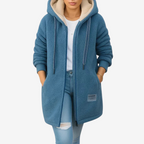 Damen Lange Fleecejacke | Gefütterte Kapuze mit Kordelzug & Frontreißverschluss | Strukturierte Freizeitjacke mit Taschen | Schmid