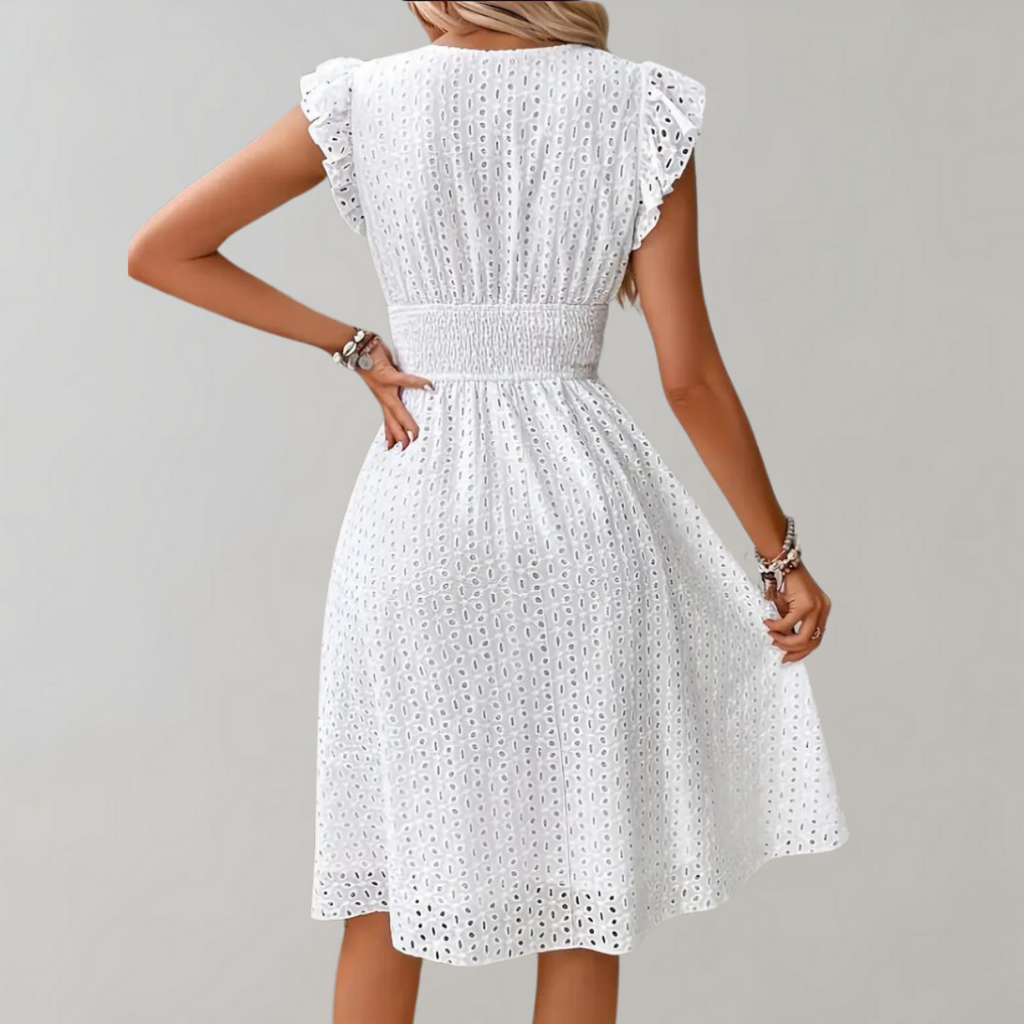 Damen Baumwollkleid | Kurzärmliges Kleid mit Rüschensäumen | Alltag und Urlaub | Schmid