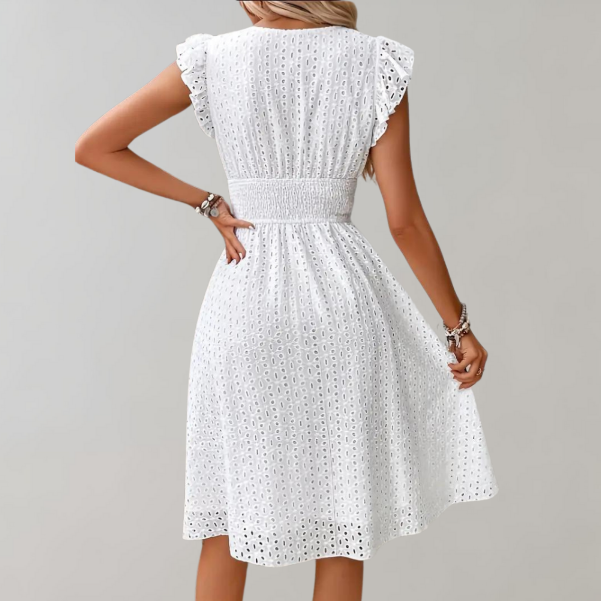 Damen Baumwollkleid | Kurzärmliges Kleid mit Rüschensäumen | Alltag und Urlaub | Schmid
