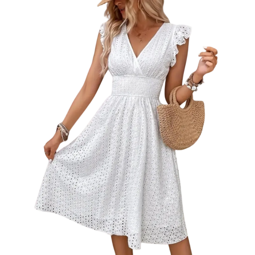 Damen Baumwollkleid | Kurzärmliges Kleid mit Rüschensäumen | Alltag und Urlaub | Schmid
