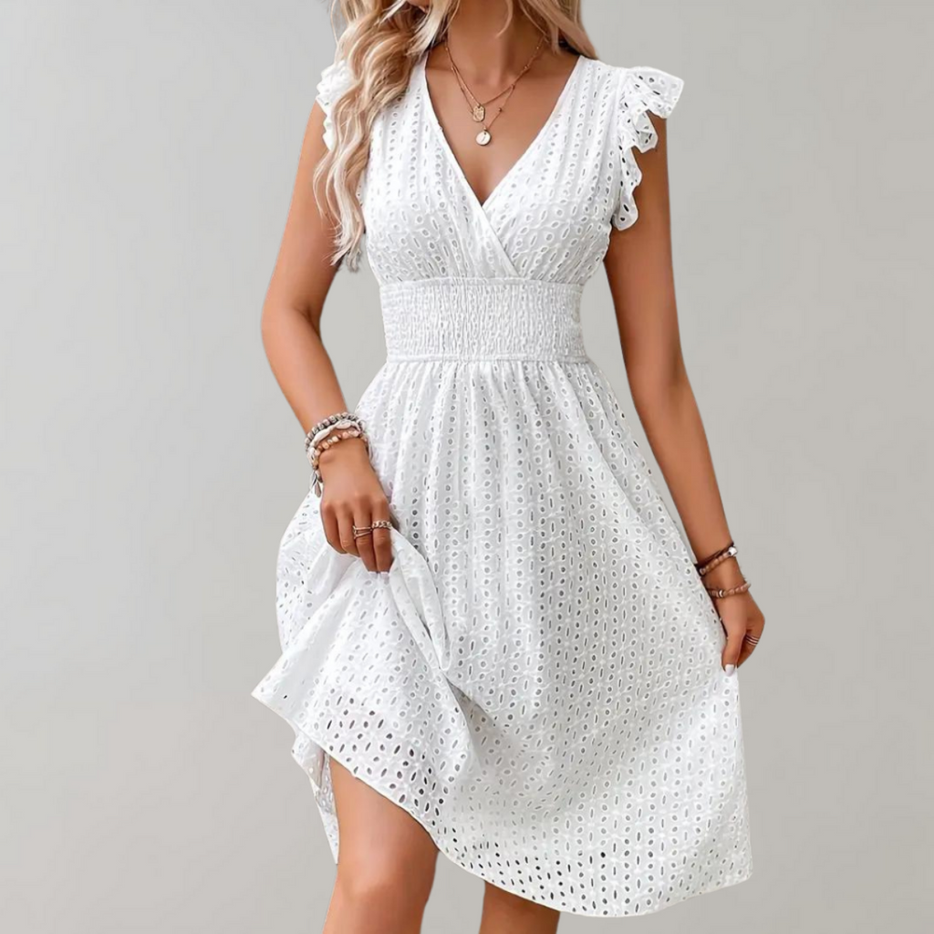 Damen Baumwollkleid | Kurzärmliges Kleid mit Rüschensäumen | Alltag und Urlaub | Schmid