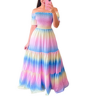 Damenkleid Polyester | Off-Shoulder A-Linien Kleid | Lagenrock für Sommer- und Alltagsgebrauch | Schmid
