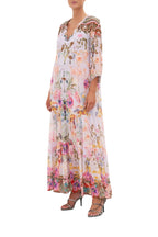 Damen Maxikleid aus Leinen- und Baumwollmischung | Reguläre Passform mit Blumenmuster | Sommergebrauch | Schmid