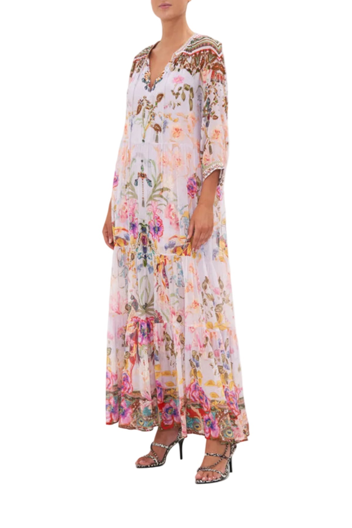 Damen Maxikleid aus Leinen- und Baumwollmischung | Reguläre Passform mit Blumenmuster | Sommergebrauch | Schmid
