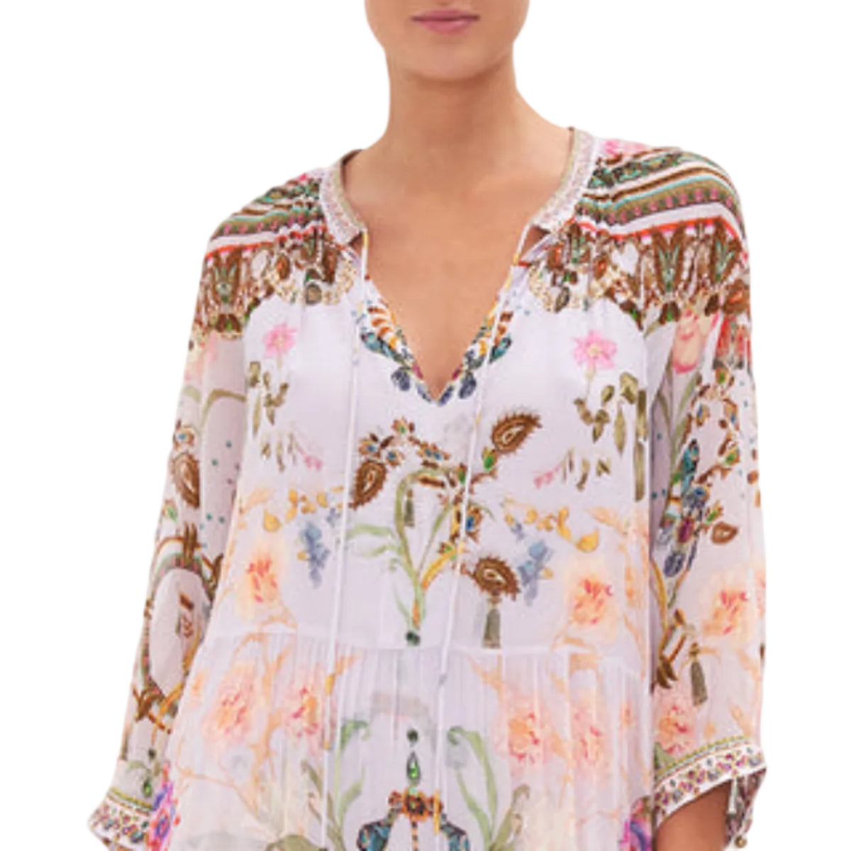 Damen Maxikleid aus Leinen- und Baumwollmischung | Reguläre Passform mit Blumenmuster | Sommergebrauch | Schmid