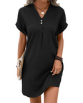 Damen Kleid mit V Ausschnitt | Kurzarm Kleid in Regulärer Passform für Alltag und Freizeit | Knielanges Design | Schmid