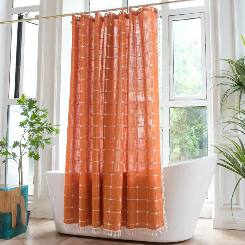 Cottonhaven duschvorhang | weicher baumwollstoff mit fransen & wasserfester funktion