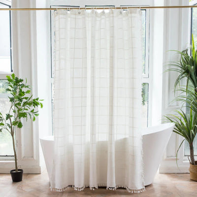 Cottonhaven duschvorhang | weicher baumwollstoff mit fransen & wasserfester funktion