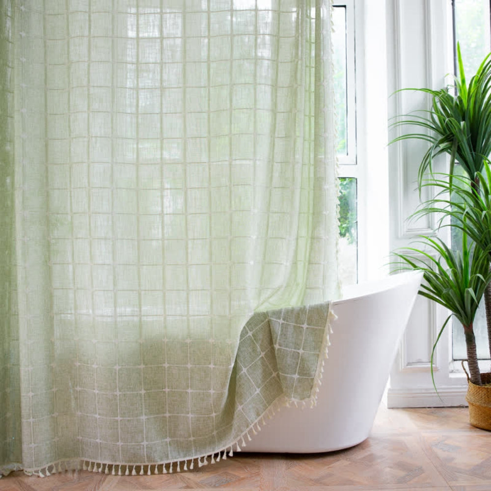 Cottonhaven duschvorhang | weicher baumwollstoff mit fransen & wasserfester funktion