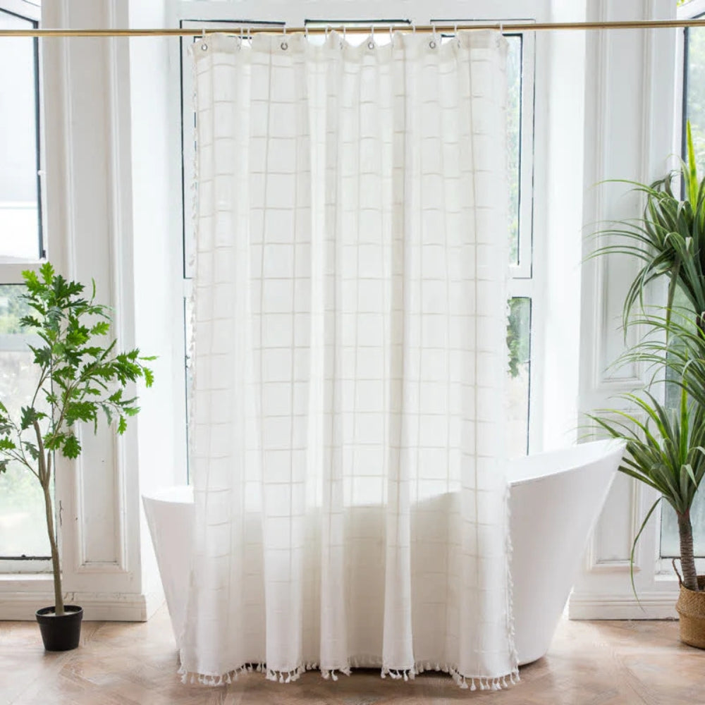 Cottonhaven duschvorhang | weicher baumwollstoff mit fransen & wasserfester funktion