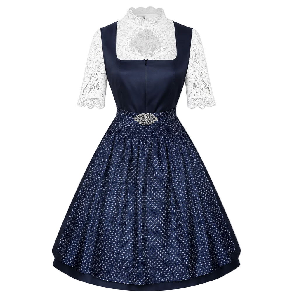 Damen Dirndl-Kleid aus Polyester | Spitzendetails & passende Schürze | Traditionell inspirierte Tracht für Oktoberfest & Events | Schmid