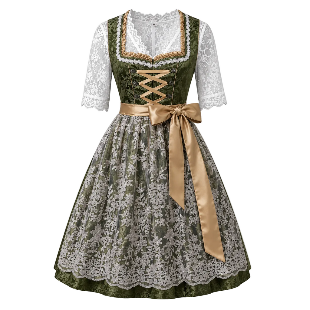Damen Dirndl-Kleid aus Baumwollmischung | Figurbetontes Mieder & Blumenschleife | Knielanges Festkleid für Oktoberfest | Schmid
