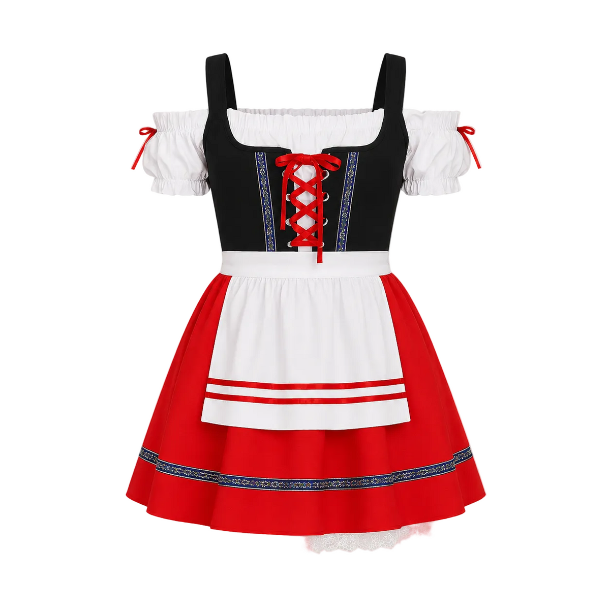 Damen Dirndl-Kleid aus Polyester | Spitzenrand & Passende Schürze | Bayerisch Inspiriertes Kostüm für Oktoberfest & Themenpartys | Schmid