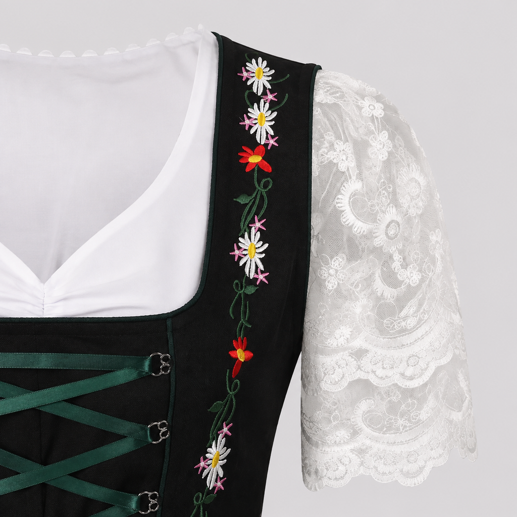 Damen Dirndl-Kleid aus Polyester | Ausgestellter Rock & Dekoratives Oberteil | Traditionell Inspiriertes Kleid für Oktoberfest & Kulturfeste | Schmid