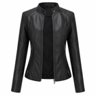 Damen Bikerjacke aus PU-Leder | Stehkragen & Reißverschluss Vorne | Baumwollgefütterte Motojacke für den Winteralltag | Schmid