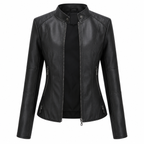 Damen Bikerjacke aus PU-Leder | Stehkragen & Reißverschluss Vorne | Baumwollgefütterte Motojacke für den Winteralltag | Schmid