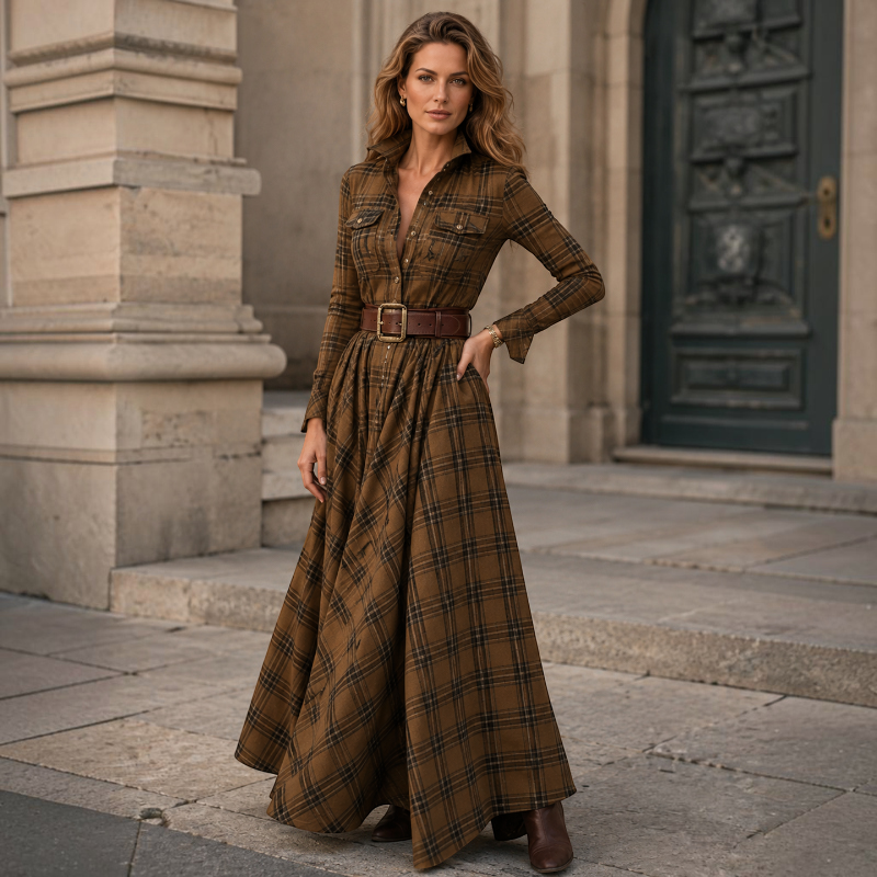 Damen Hemdblusenkleid aus Polyester | Langarm Kleid mit Umgeschlagenem Kragen und Knopfleiste | Alltag und Freizeit | Schmid