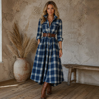 Damen Hemdblusenkleid aus Polyester | Langarm Kleid mit Umgeschlagenem Kragen und Knopfleiste | Alltag und Freizeit | Schmid