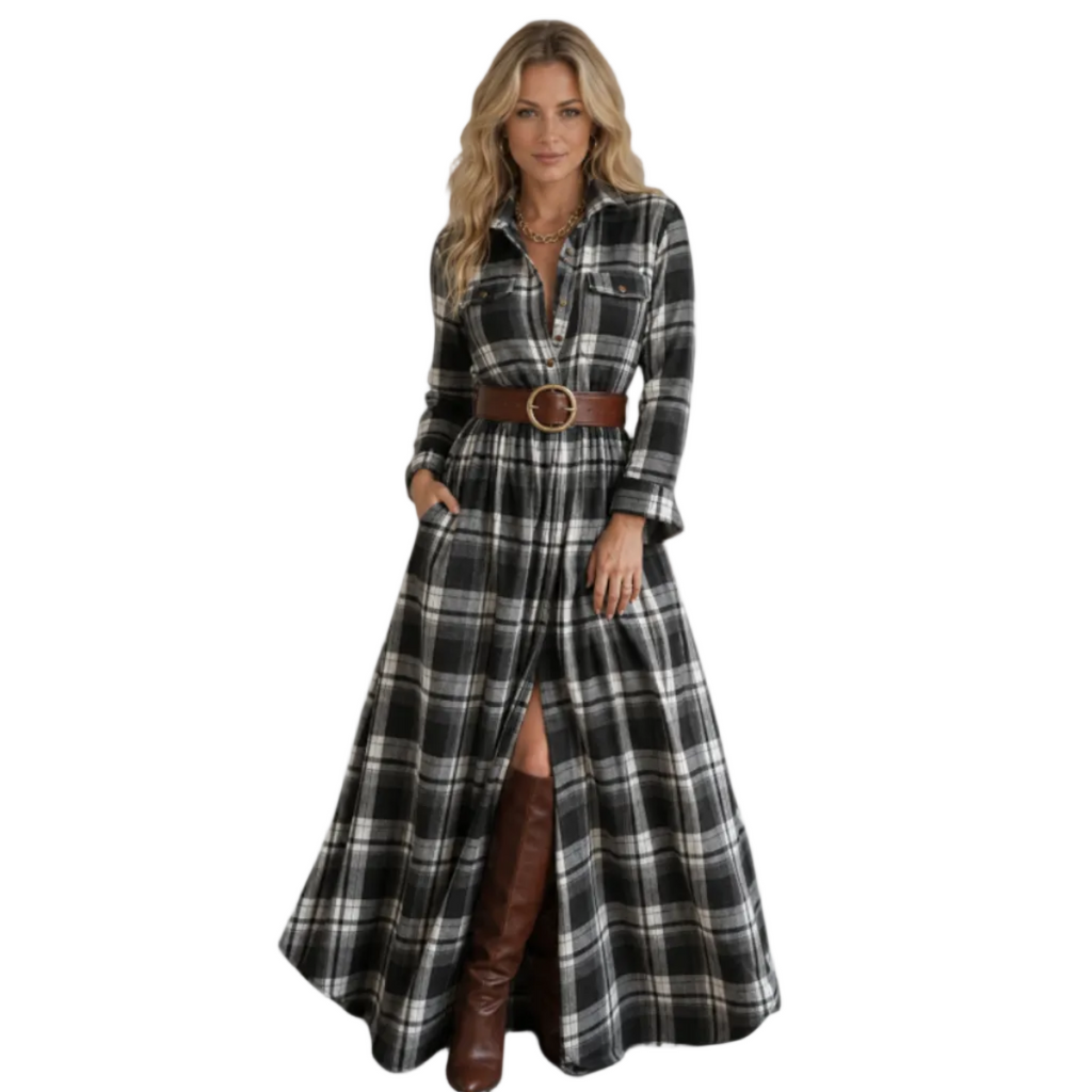 Damen Hemdblusenkleid aus Polyester | Langarm Kleid mit Umgeschlagenem Kragen und Knopfleiste | Alltag und Freizeit | Schmid