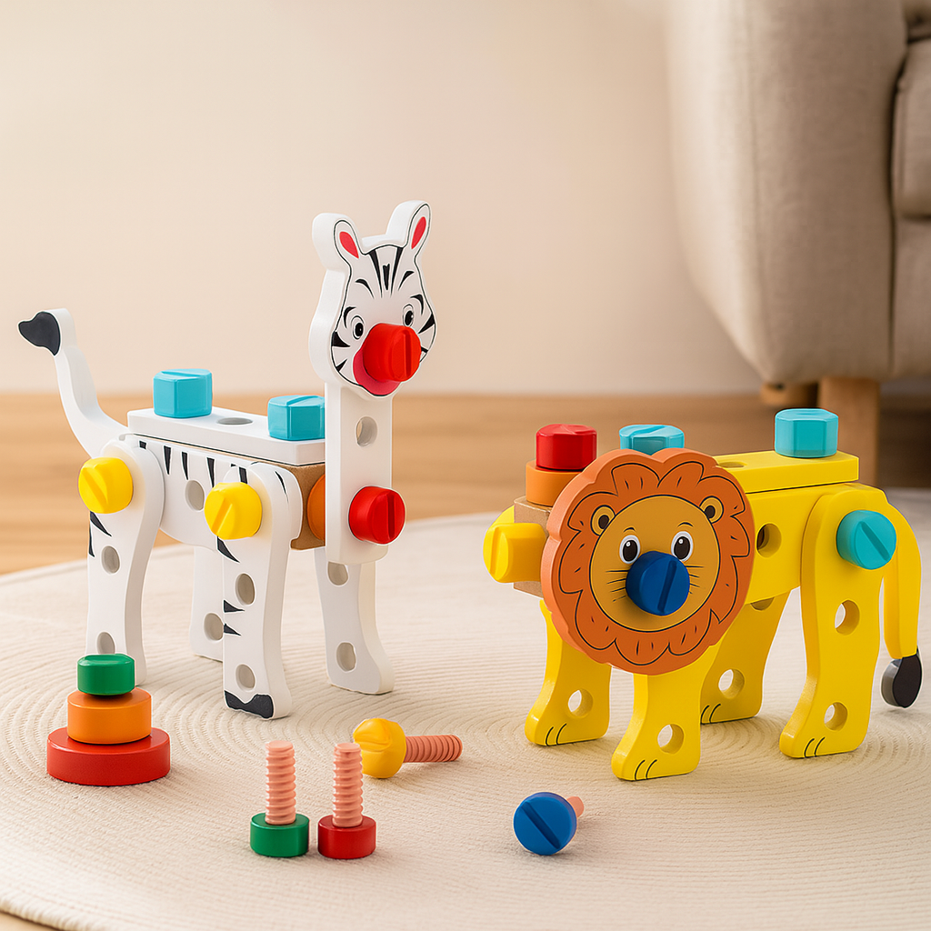 Holz‑Werkzeugkasten‑Set – Werkzeug‑ und Montage‑Spielzeug für Kinder