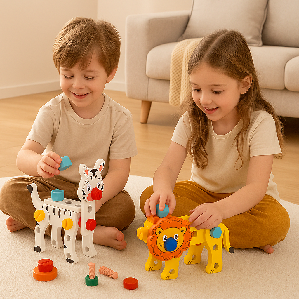 Holz‑Werkzeugkasten‑Set – Werkzeug‑ und Montage‑Spielzeug für Kinder