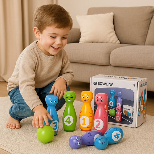 Cartoon Bowling-Spielzeugset für Kinder – 10 Kegel und 2 Bälle
