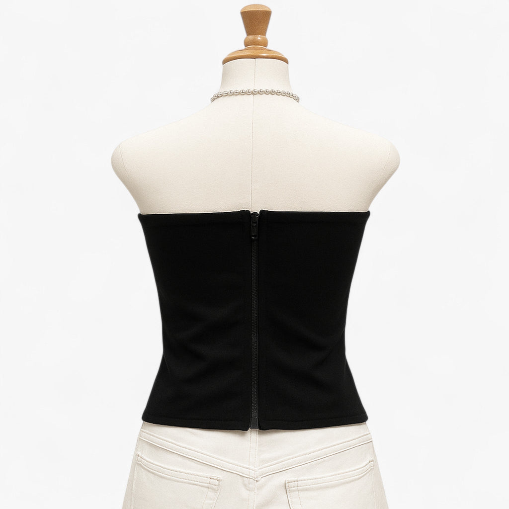 Damen Satin-Korsett-Top | Strukturiertes Bustier & Frontreißverschluss | Langes Ärmelloses Top für Abendveranstaltungen & Lagenlooks | Schmid