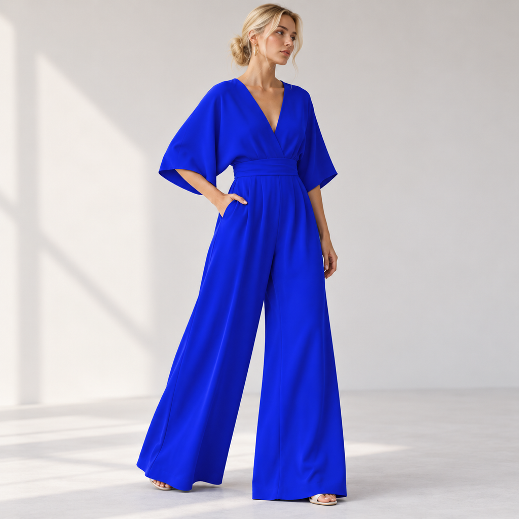 Damen Overall aus Musselin | Hohe Taille & Weites Bein | Langer Einfarbiger Overall für Alltag im Frühling & Sommer | Schmid