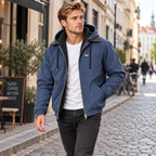 Herren Lange PU-Hoodiejacke | Baumwollfutter & Reißverschluss Vorne | Einfarbige Longline-Jacke für Alltag & Kühles Wetter | Schmid