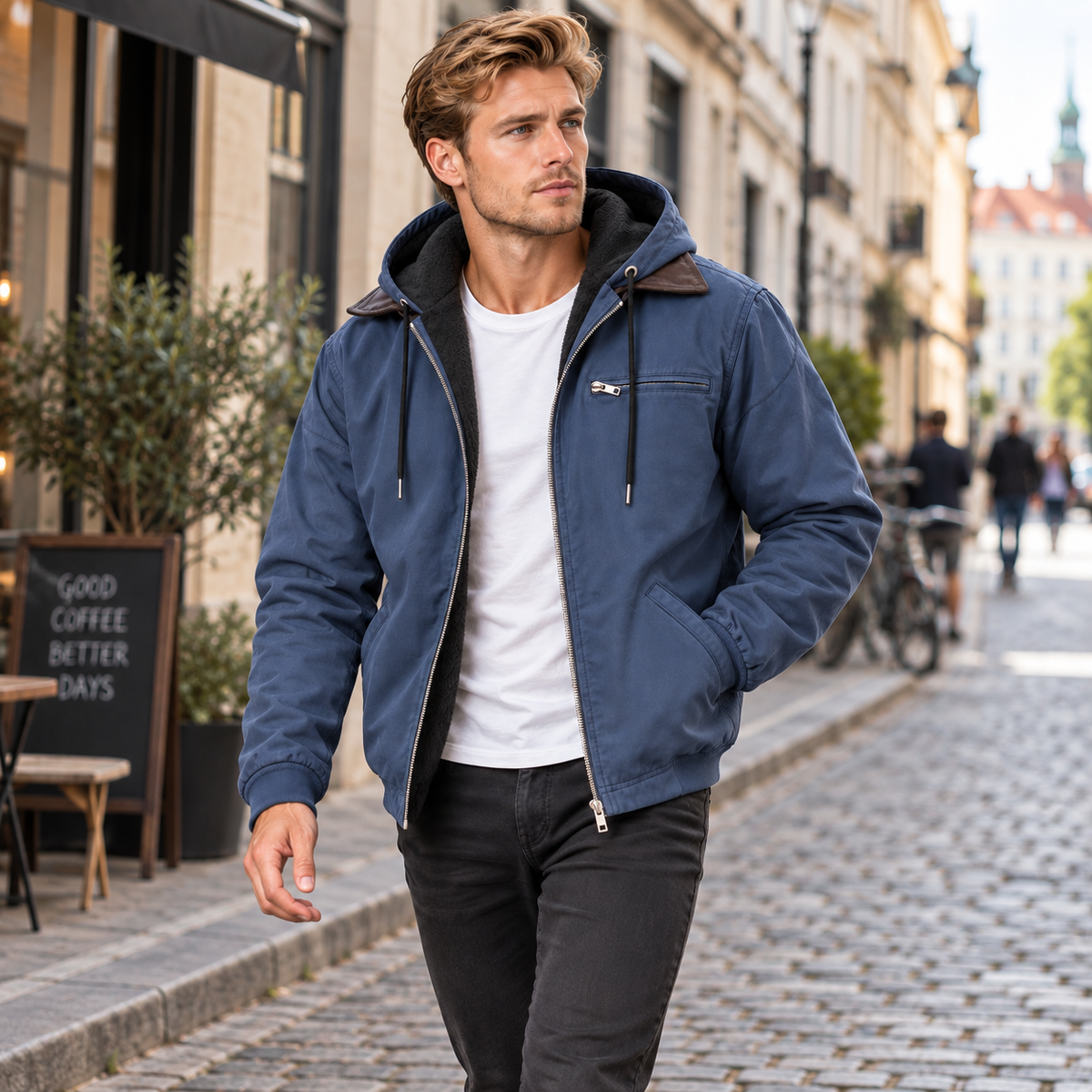 Herren Lange PU-Hoodiejacke | Baumwollfutter & Reißverschluss Vorne | Einfarbige Longline-Jacke für Alltag & Kühles Wetter | Schmid