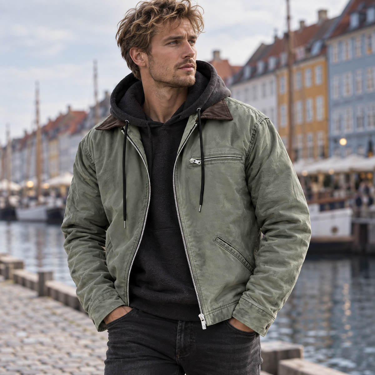 Herren Lange PU-Hoodiejacke | Baumwollfutter & Reißverschluss Vorne | Einfarbige Longline-Jacke für Alltag & Kühles Wetter | Schmid