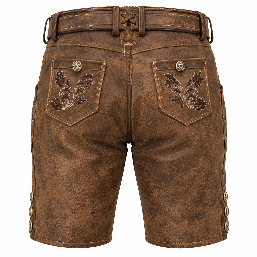 Herren Lederhose aus Echtleder | Regular Fit & Dekorative Stickerei | Bayerisch Inspiriert für Oktoberfest & Volksfeste | Schmid