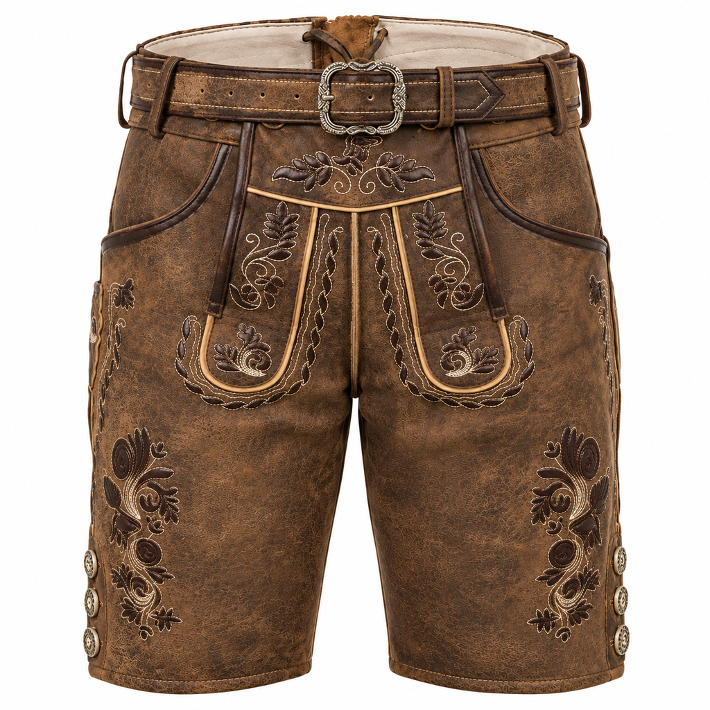 Herren Lederhose aus Echtleder | Regular Fit & Dekorative Stickerei | Bayerisch Inspiriert für Oktoberfest & Volksfeste | Schmid