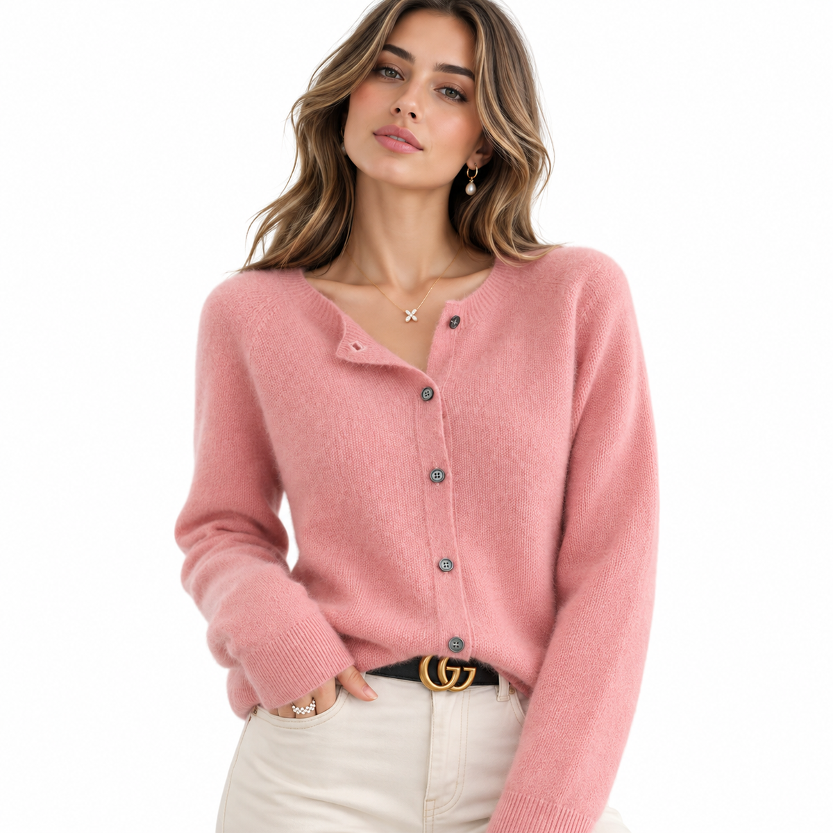 Damen Cardigan aus Kaschmir | V-Ausschnitt & Knopfleiste | Regular-Fit Strickjacke mit Langen Ärmeln für Alltag & Arbeit | Schmid
