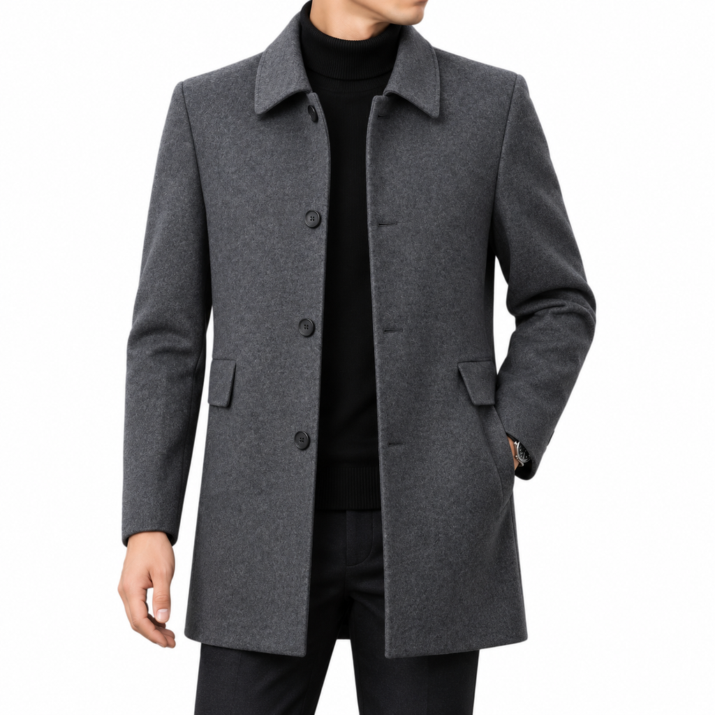 Herrenmantel aus Wolle | Strukturstoff & Klassischer Schnitt | Langarmmantel mit Knopfleiste und Funktionalen Taschen | Schmid