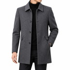 Herrenmantel aus Wolle | Strukturstoff & Klassischer Schnitt | Langarmmantel mit Knopfleiste und Funktionalen Taschen | Schmid
