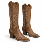Damen Stiefeletten aus PU | Hoher Absatz & Quadratische Spitze | Stiefel mit Geometrischem Muster & Seitenreißverschluss | Schmid