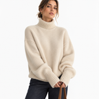 Damen Wollpullover mit Rollkragen | Lange Ärmel & Rippendetails | Gestrickter Pullover für Alltag & Lagenlooks | Schmid