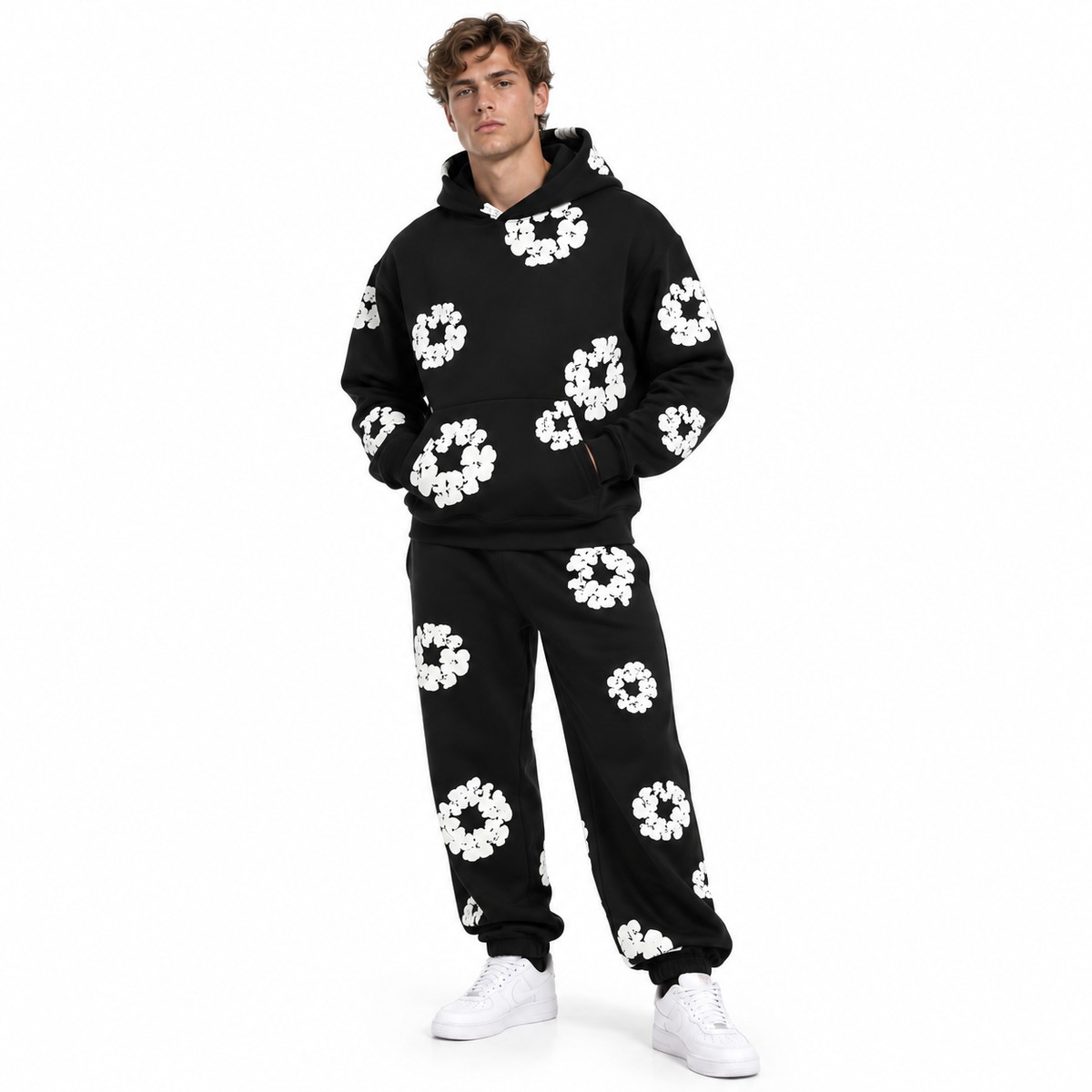 Unisex Trainingsanzug mit Blumenmuster | Regular-Fit Hoodie & Passende Hose | Zweiteiliges Freizeitset für Alltag & Reisen | Schmid