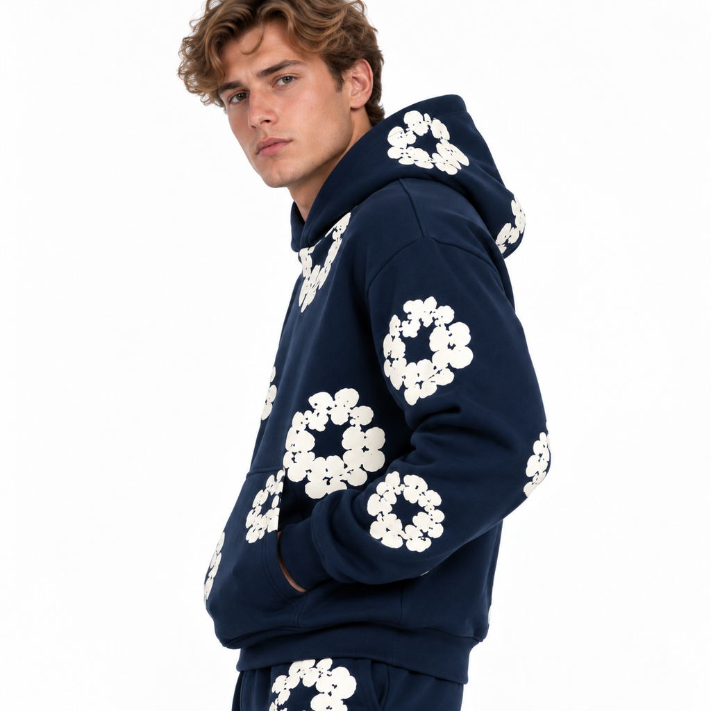 Unisex Trainingsanzug mit Blumenmuster | Regular-Fit Hoodie & Passende Hose | Zweiteiliges Freizeitset für Alltag & Reisen | Schmid