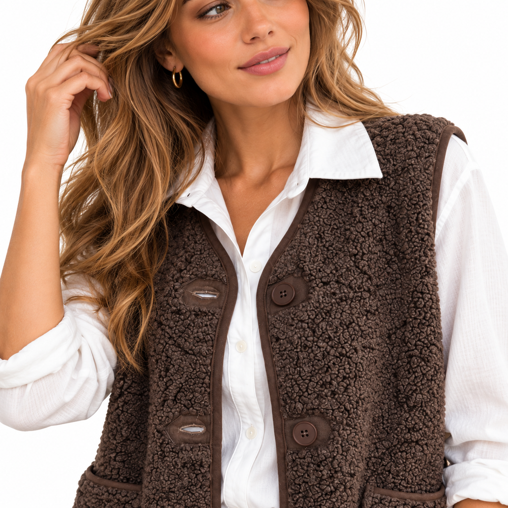Damen Weste aus Wolle & Baumwolle | Regular Fit & Knopfleiste | Ärmellose Weste mit Vordertaschen für Lagenlooks | Schmid