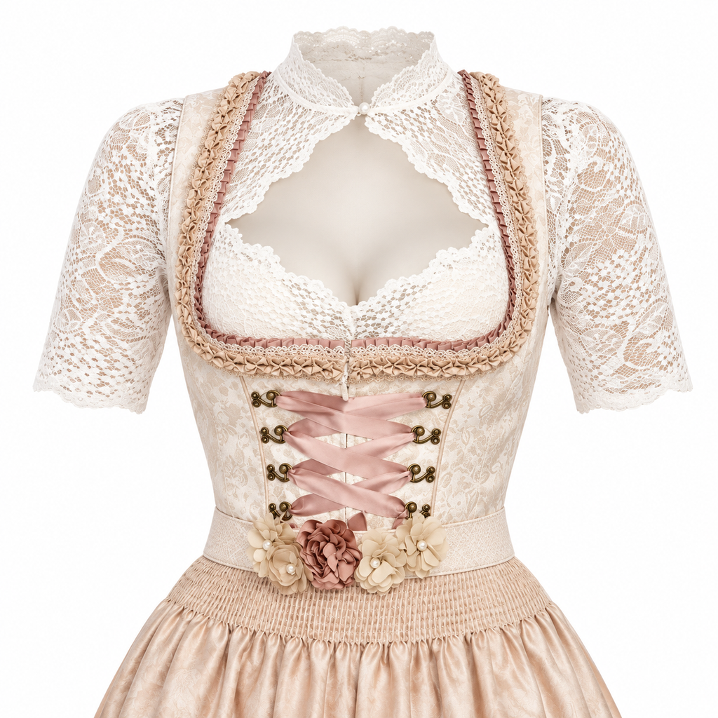 Damen Dirndlbluse aus Polyester | Spitzenmuster & Geformtes Dekolleté | Kurze Bluse für Oktoberfest & Volksfeste | Schmid