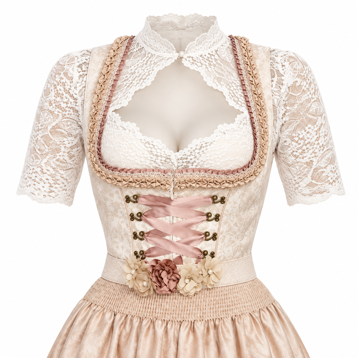 Damen Dirndlbluse aus Polyester | Spitzenmuster & Geformtes Dekolleté | Kurze Bluse für Oktoberfest & Volksfeste | Schmid